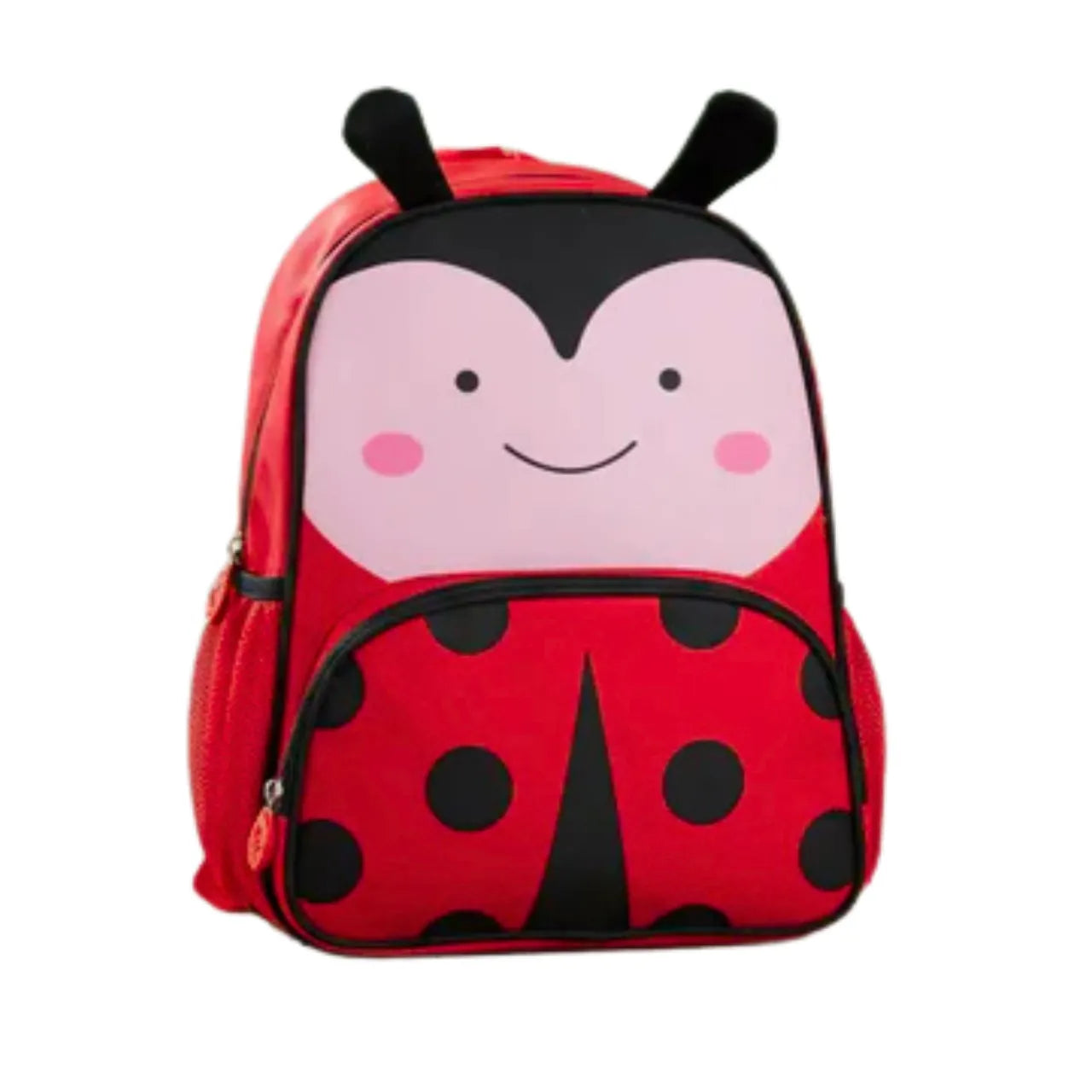 Mochila Baby Infantil Escolar Costas Joaninha Vermelha com Compartimento Principal e Bolsos em Tela