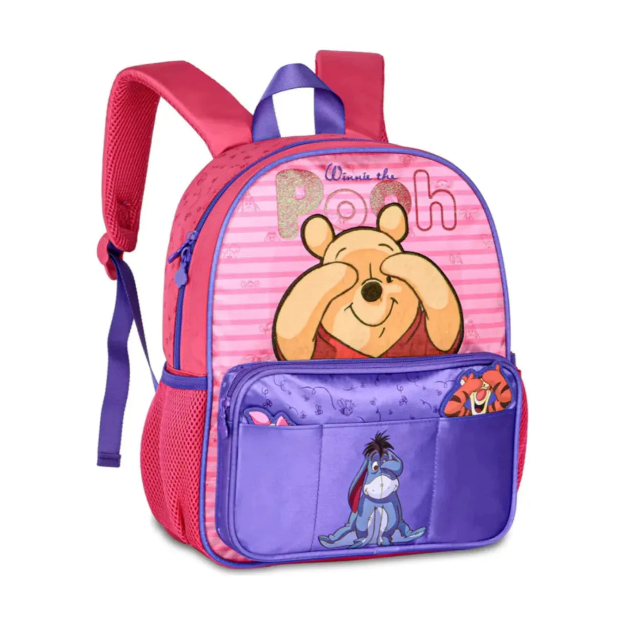 Mochila Infantil Escolar Costas Ursinho Rosa com Zíper e Bolsos