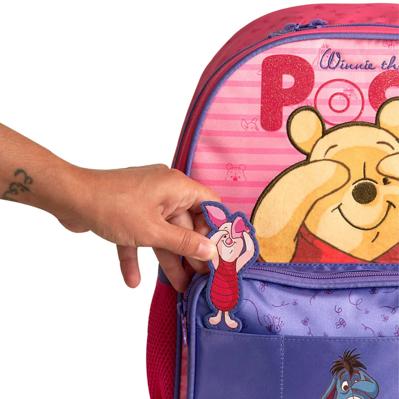 Mochila Infantil Escolar Costas Ursinho Rosa com Zíper e Bolsos