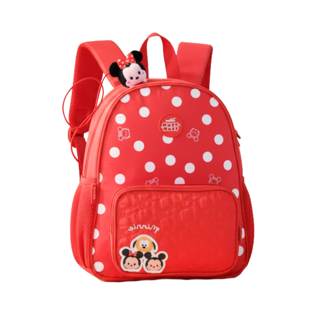 Mochila de Costas Minnie Vermelha Tsum Tsum com Bolso Frontal