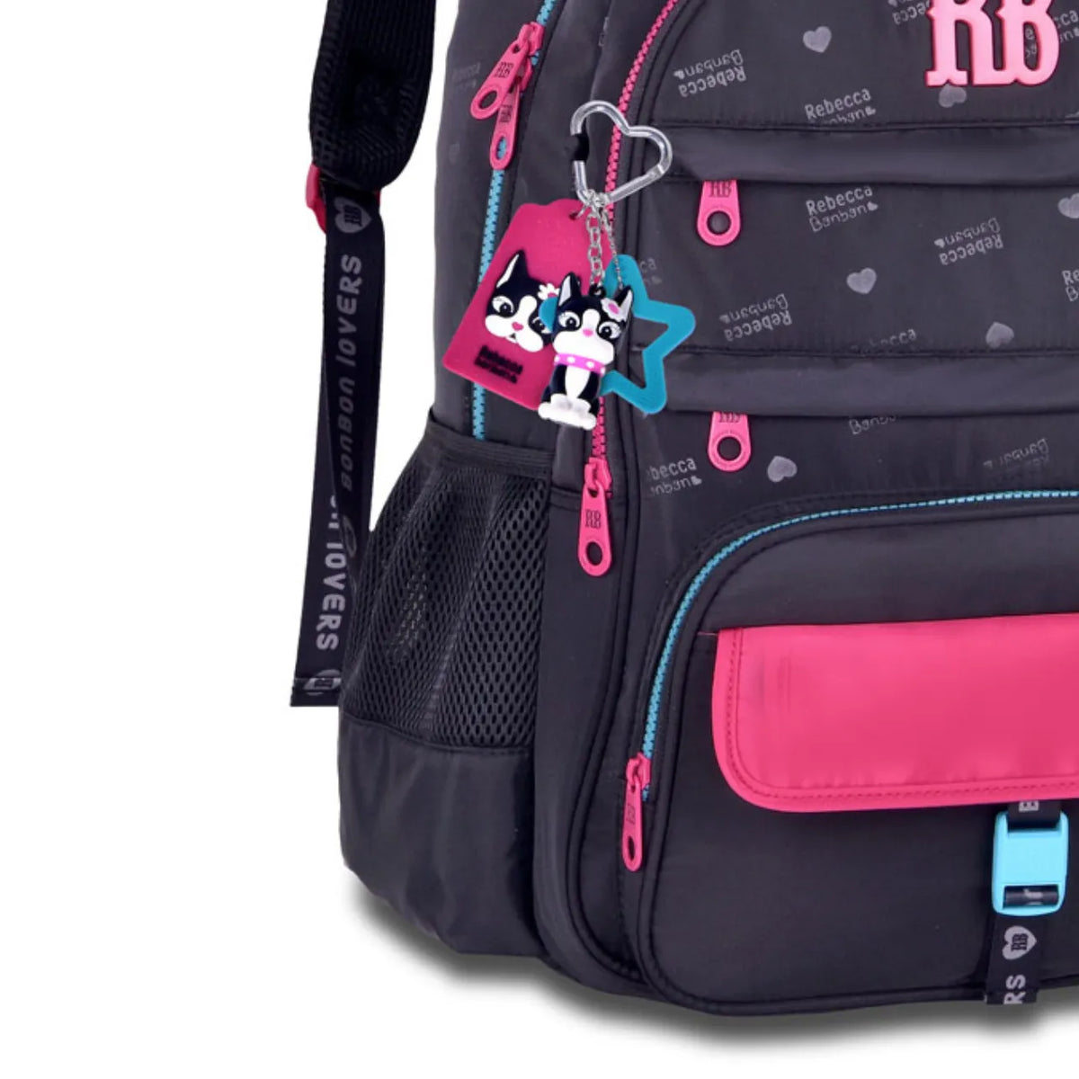 Mochila de Costas Rebecca Bonbon Preta com Bolsos Frontais