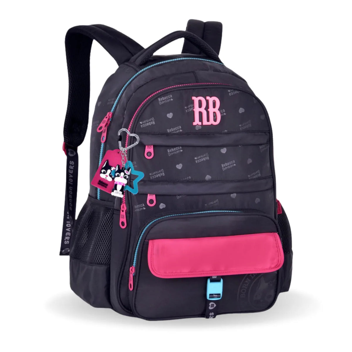 Mochila de Costas Rebecca Bonbon Preta com Bolsos Frontais
