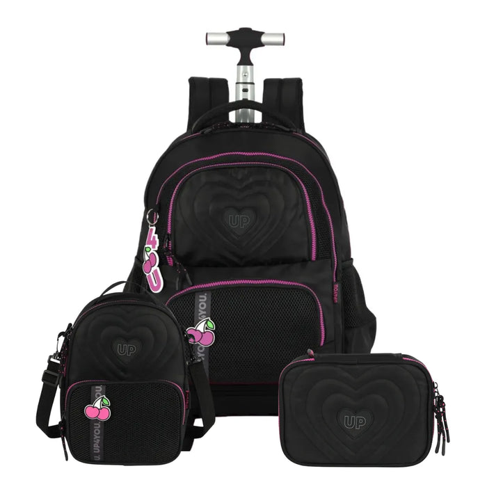 Kit Mochila Roda Up4You Preta com Lancheira e Estojo Box