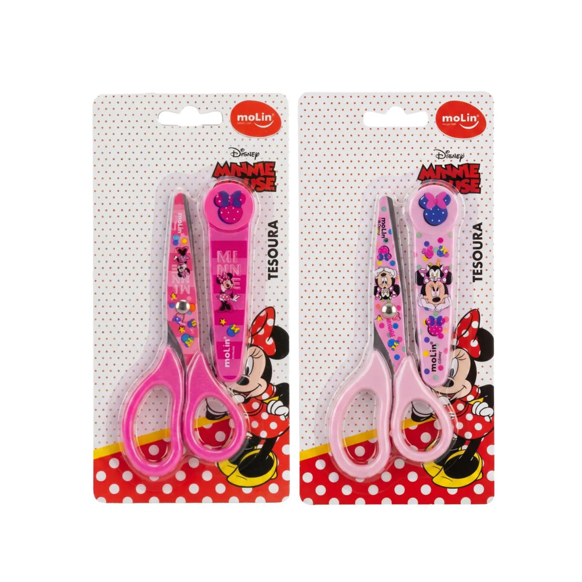 Tesoura com Protetor 13cm Molin Minnie Mouse Aço Inox Rosa