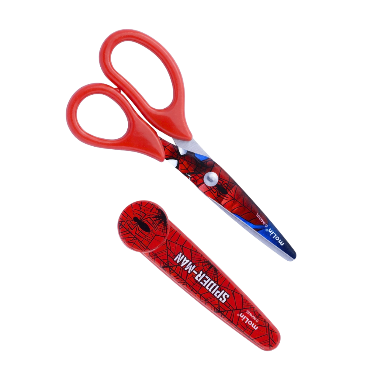Tesoura com Protetor 13cm Molin Spider-Man Aço Inox Vermelha