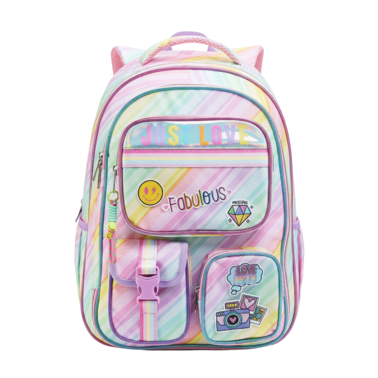 Mochila de Costas Love Just Rainbow Rosa Infantil Denlex