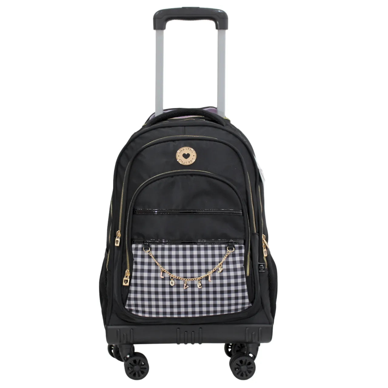 Mochila De Rodinha Kika Feminina Preta C/ Branco