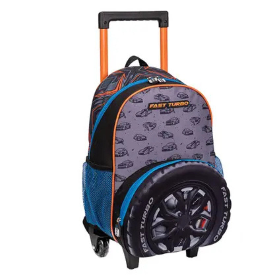 Kit Mochila de Rodinhas Fast Turbo Laranja Nova Rio 4 Peças