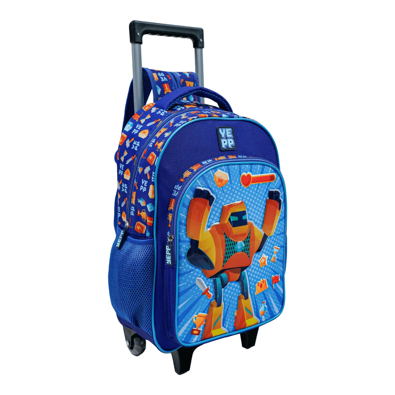 Kit Mochila de Rodinha Masculina Azul Yepp com Lancheira e Estojo