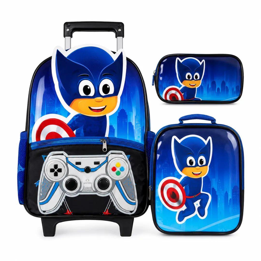 Kit Mochila de Rodinha Masculina Azul Escuro Yepp com Lancheira e Estojo