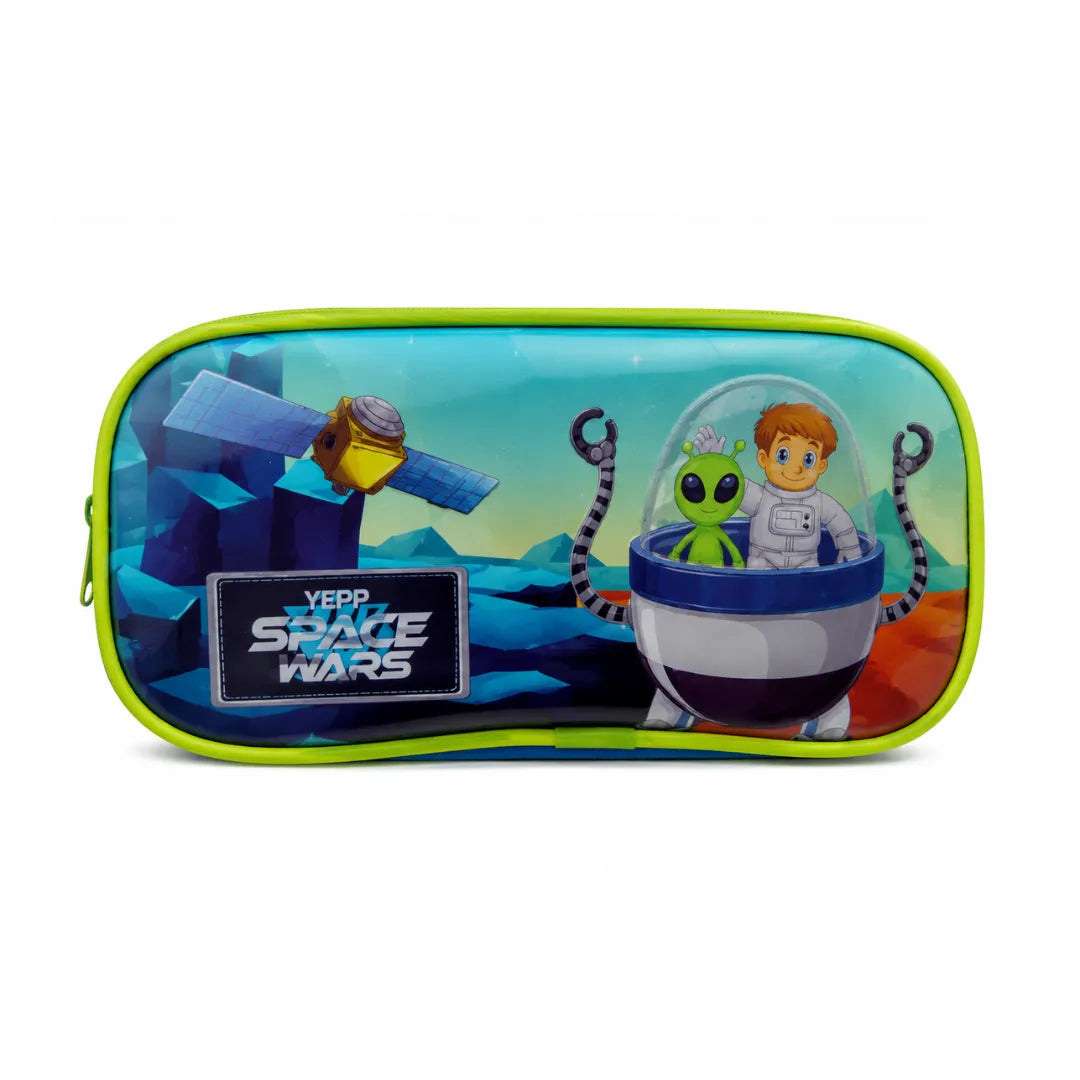 Kit Mochila de Rodinha Robô Azul Espacial Yepp com Lancheira e Estojo