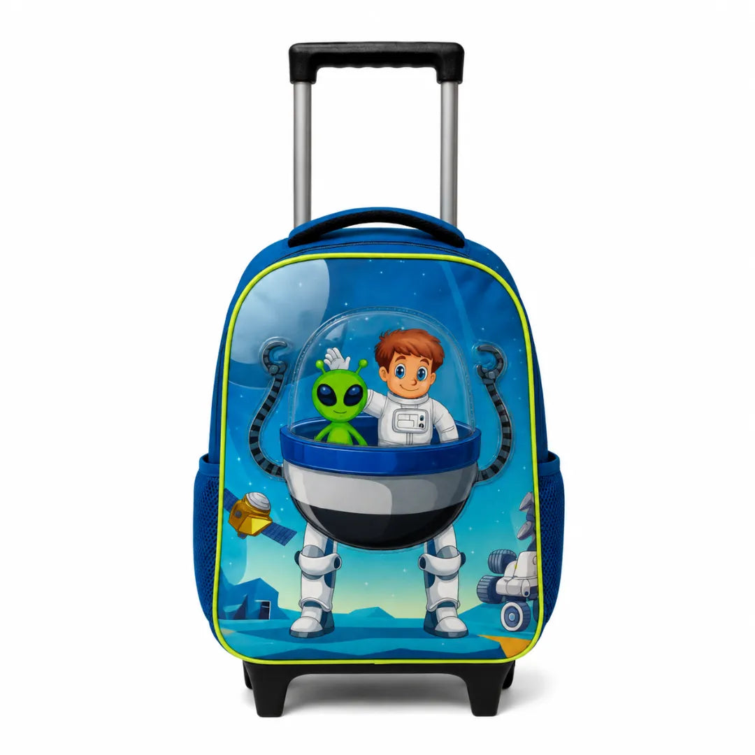 Kit Mochila de Rodinha Robô Azul Espacial Yepp com Lancheira e Estojo