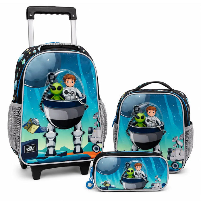 Kit Mochila de Rodinha Robô Preta Yepp com Lancheira e Estojo