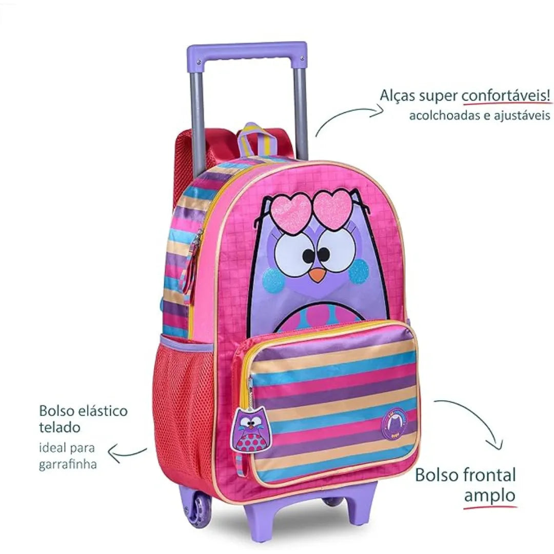 Kit Mochila de Rodinhas Clio Infantil Escolar 3 peças