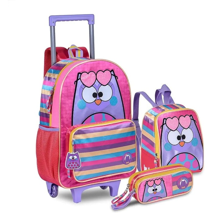 Kit Mochila de Rodinhas Clio Infantil Escolar 3 peças