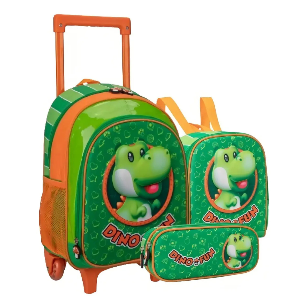 Mochila de Rodinhas Dinossauro Nova Rio Escolar Resistente