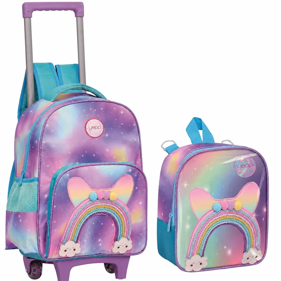 Kit Mochila de Rodinha Infantil Rosa Yepp Lancheira
