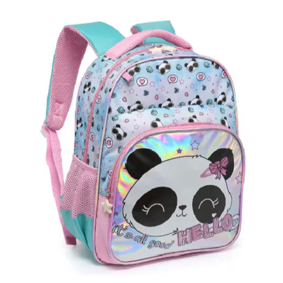 Mochila de Costas Panda Rosa Nova Rio Infantil Escolar