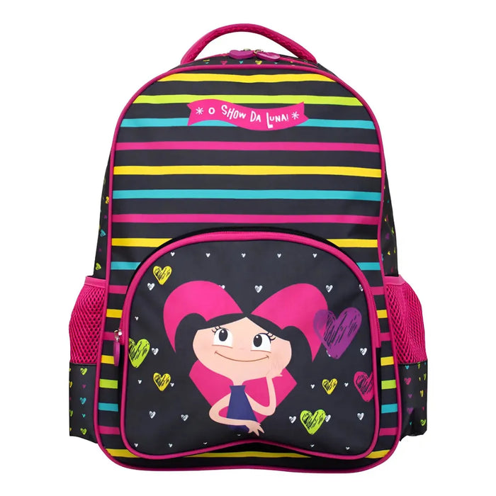 Mochila de Costas Preta Infantil Yins Escolar com Bolso Frontal