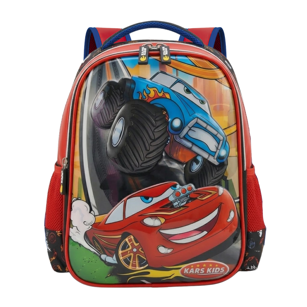 Mochila de Costas Carros Kars Kids Preta Ponto Verde