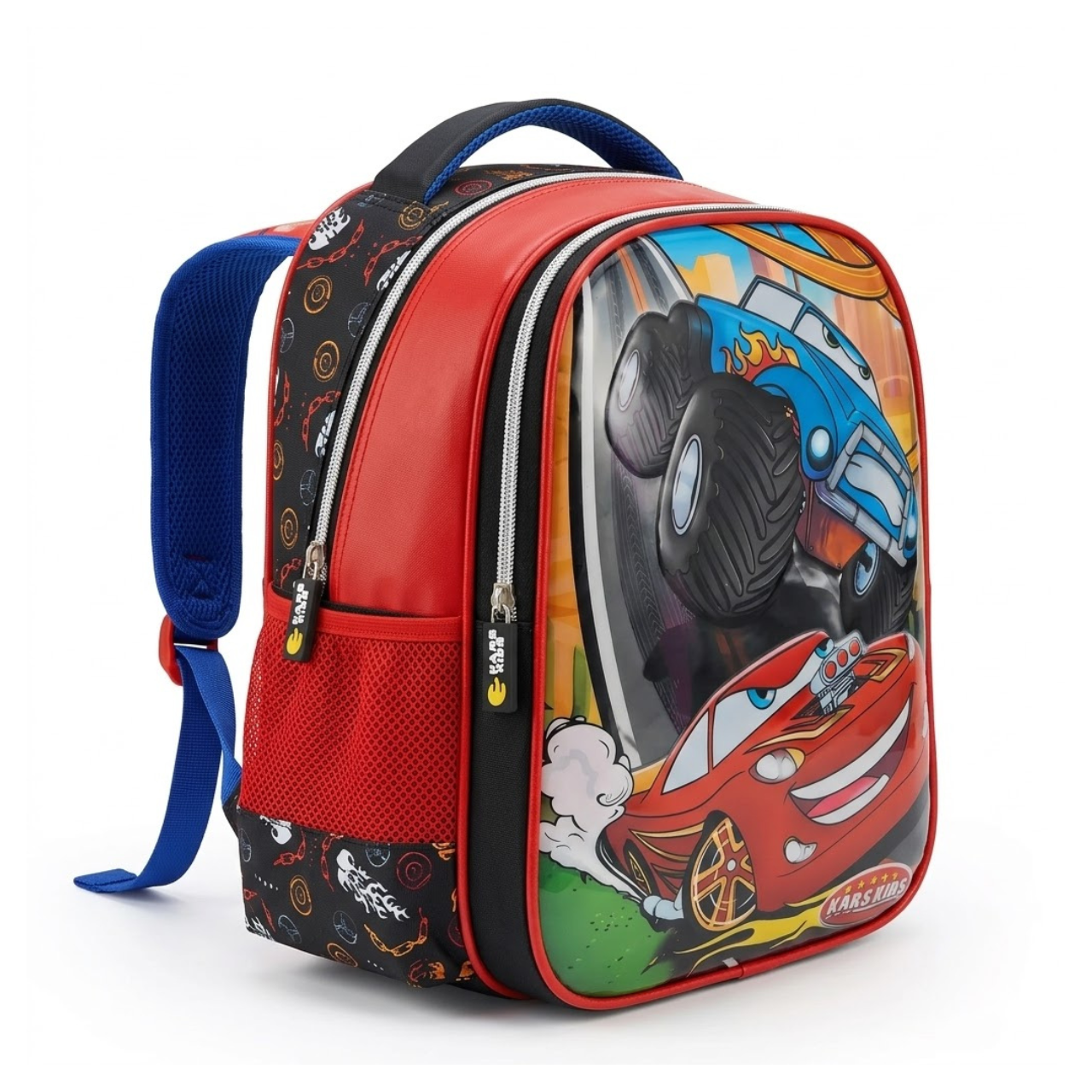 Mochila de Costas Carros Kars Kids Preta Ponto Verde