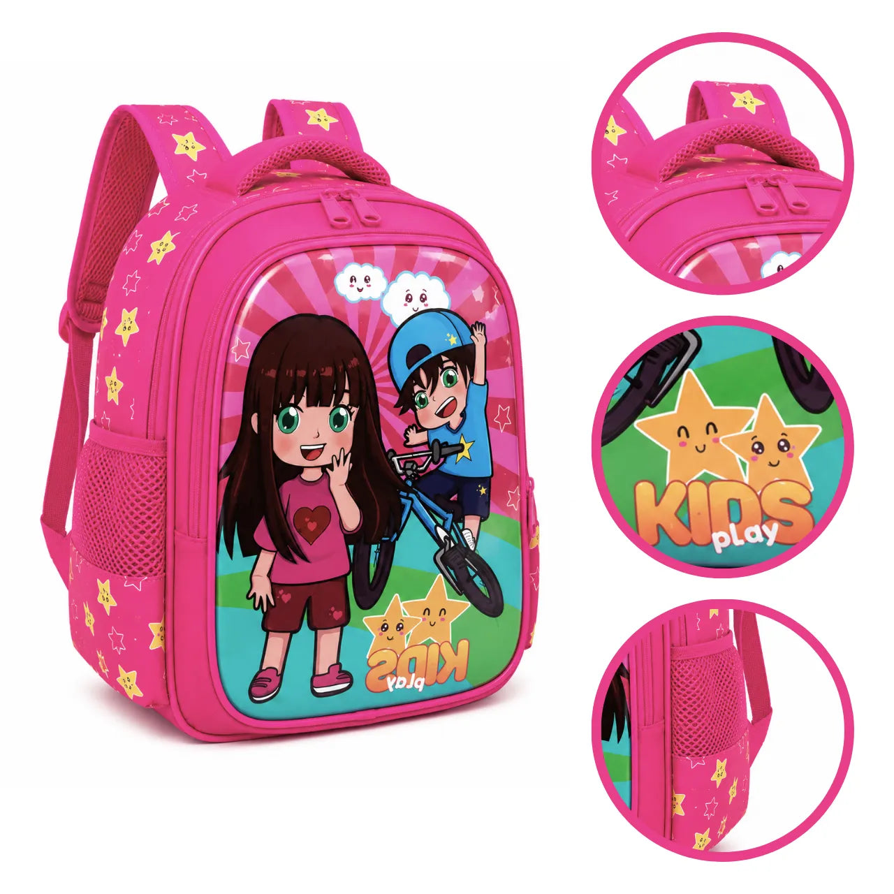 Mochila de Costas Kids Play Rosa Ponto Verde Infantil