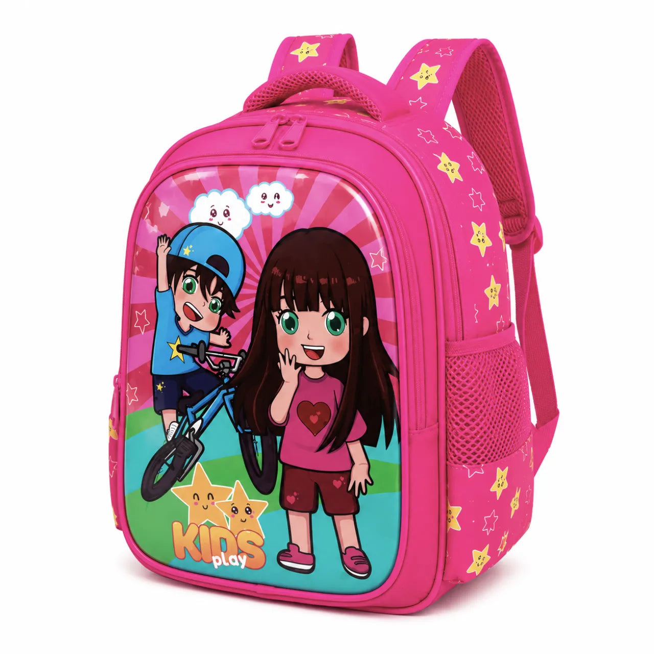 Mochila de Costas Kids Play Rosa Ponto Verde Infantil