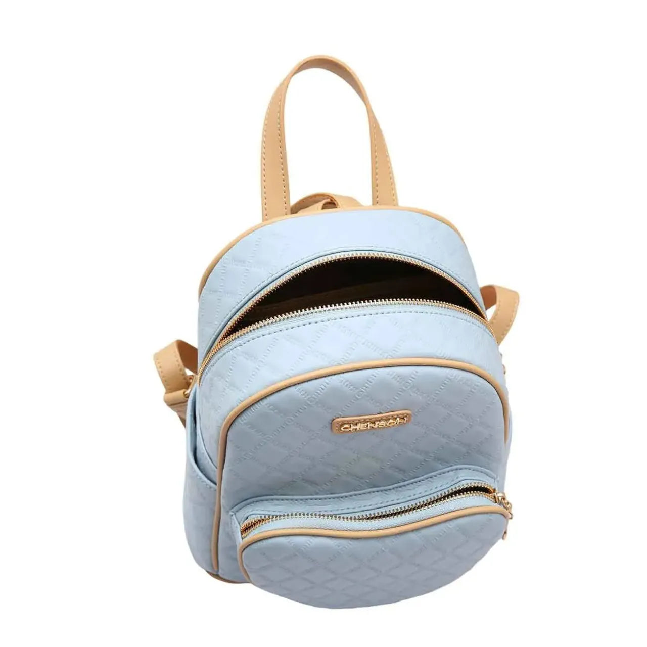 Mochila Feminina de Costas Chenson Azul e Dourado Matelassê