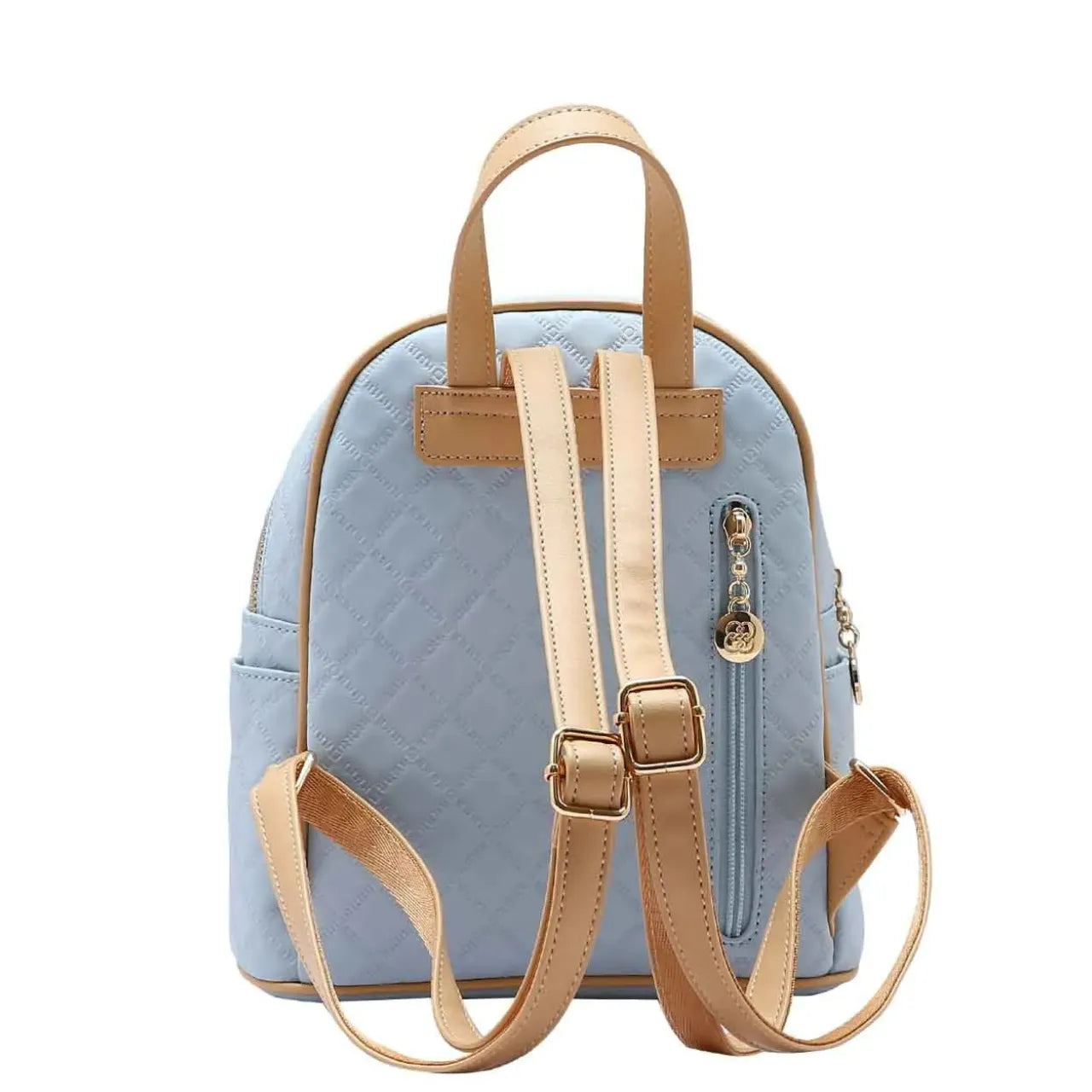 Mochila Feminina de Costas Chenson Azul e Dourado Matelassê