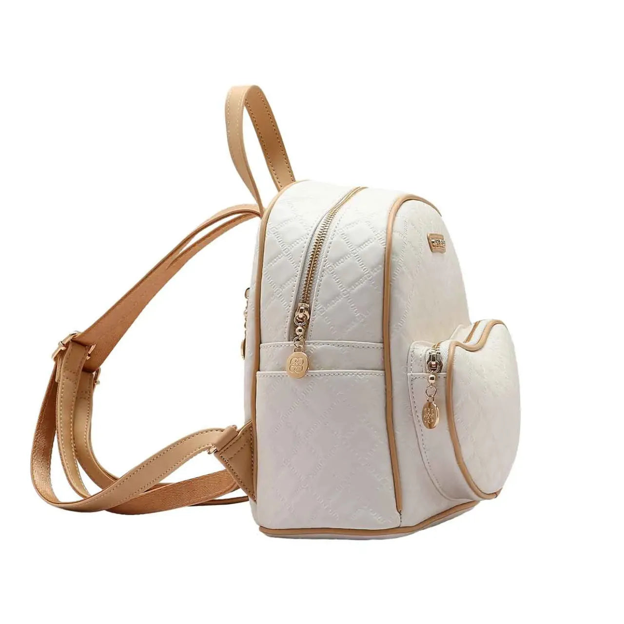 Mochila Feminina de Costas Chenson Nude e Dourado Matelassê