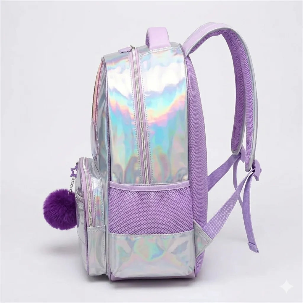 Mochila de Costas Lilás Nova Rio Escolar Resistente com Bolso Frontal