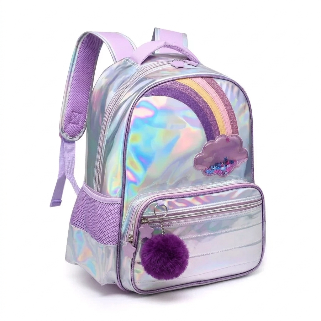 Mochila de Costas Lilás Nova Rio Escolar Resistente com Bolso Frontal