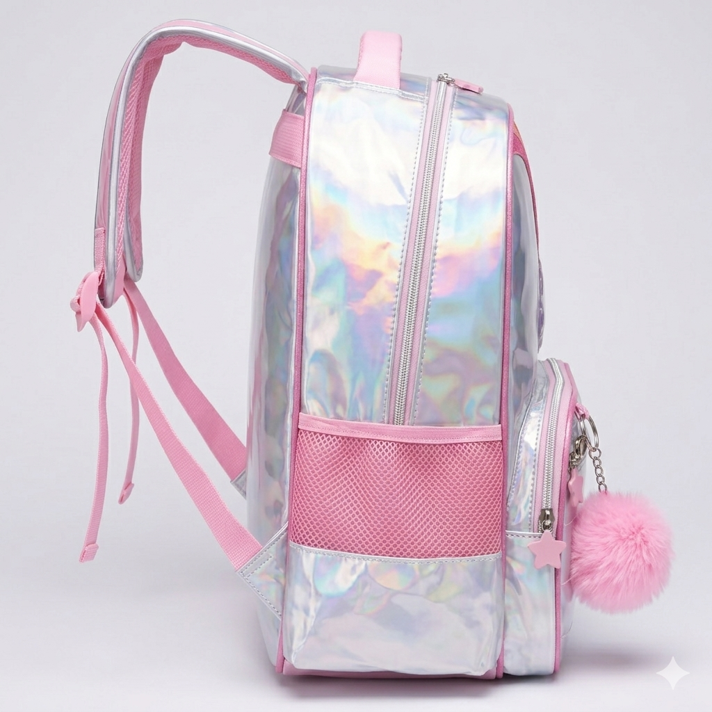 Mochila de Costas Rosa Resistente com Bolsos Laterias Escolar