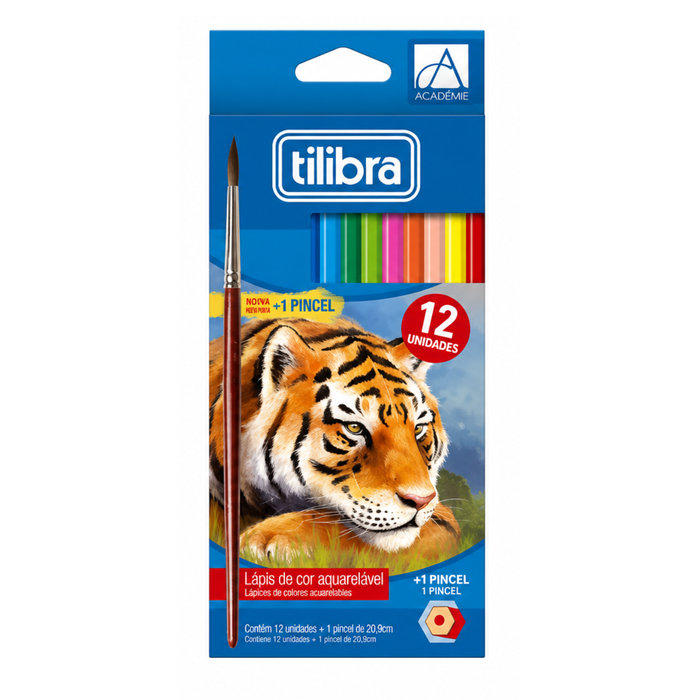 Lápis de Cor Aquarelável Tilibra 12 Cores com Pincel