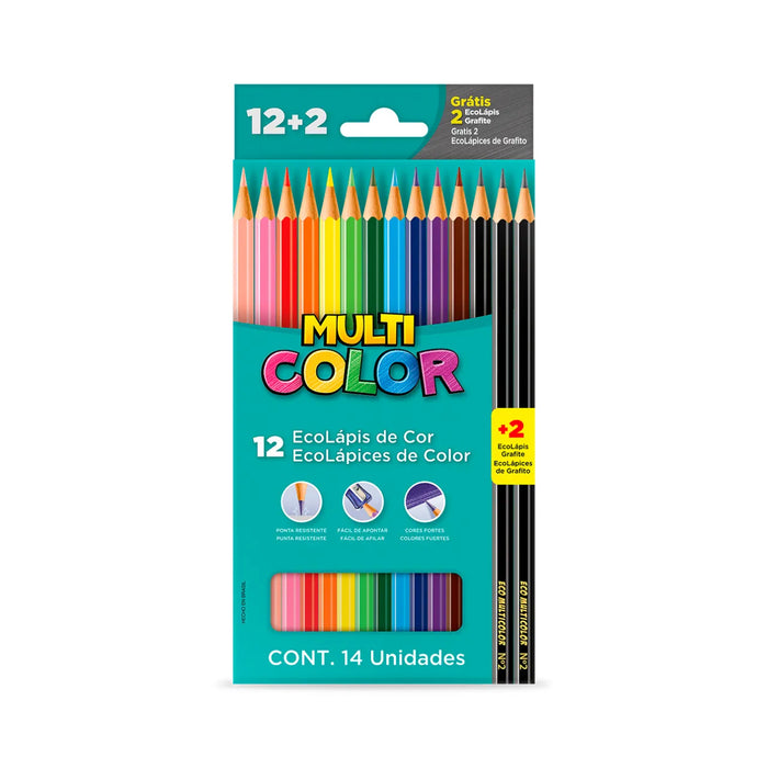 Lápis de Cor Multi Color 12 Cores + 2 Lápis De Escrever