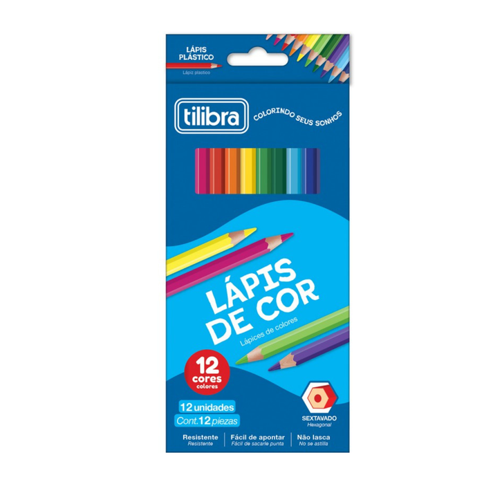 Lápis de Cor Plástico 12 Cores Sextavado Tilibra