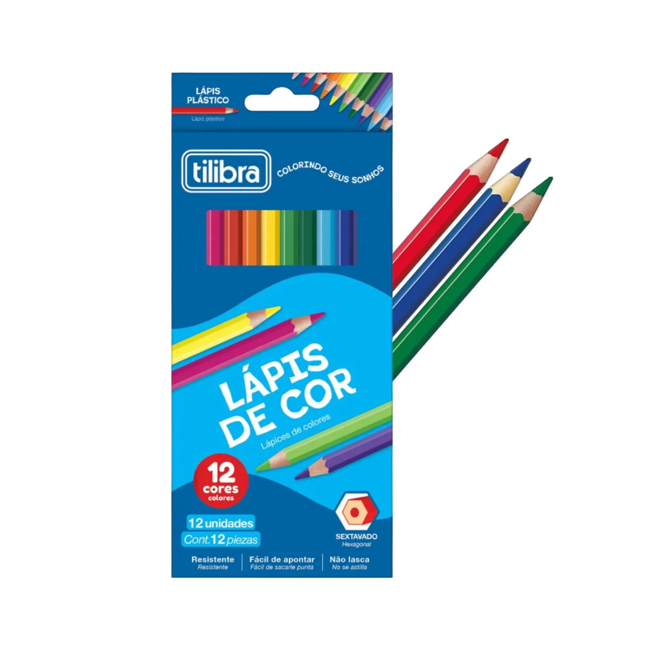 Lápis de Cor Plástico 12 Cores Sextavado Tilibra