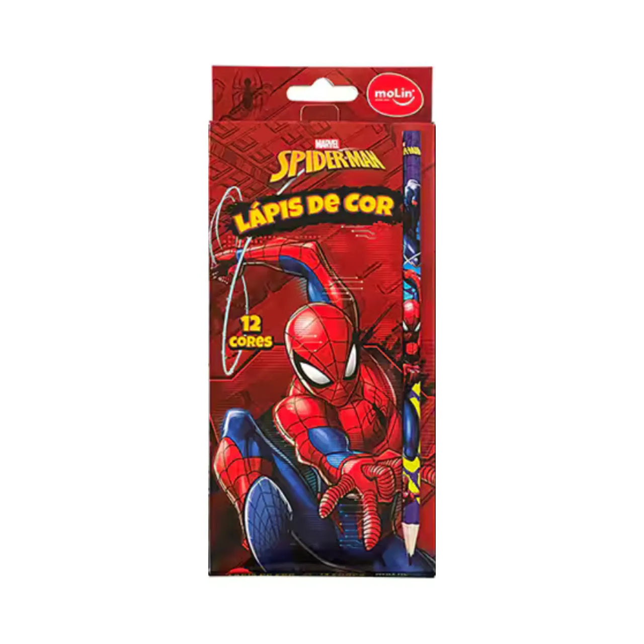 Lápis de Cor Homem-Aranha Vermelho 12 Cores Molin