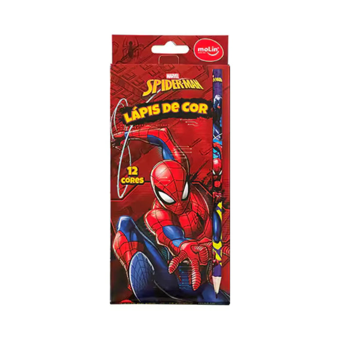 Lápis de Cor Homem-Aranha Vermelho 12 Cores Molin