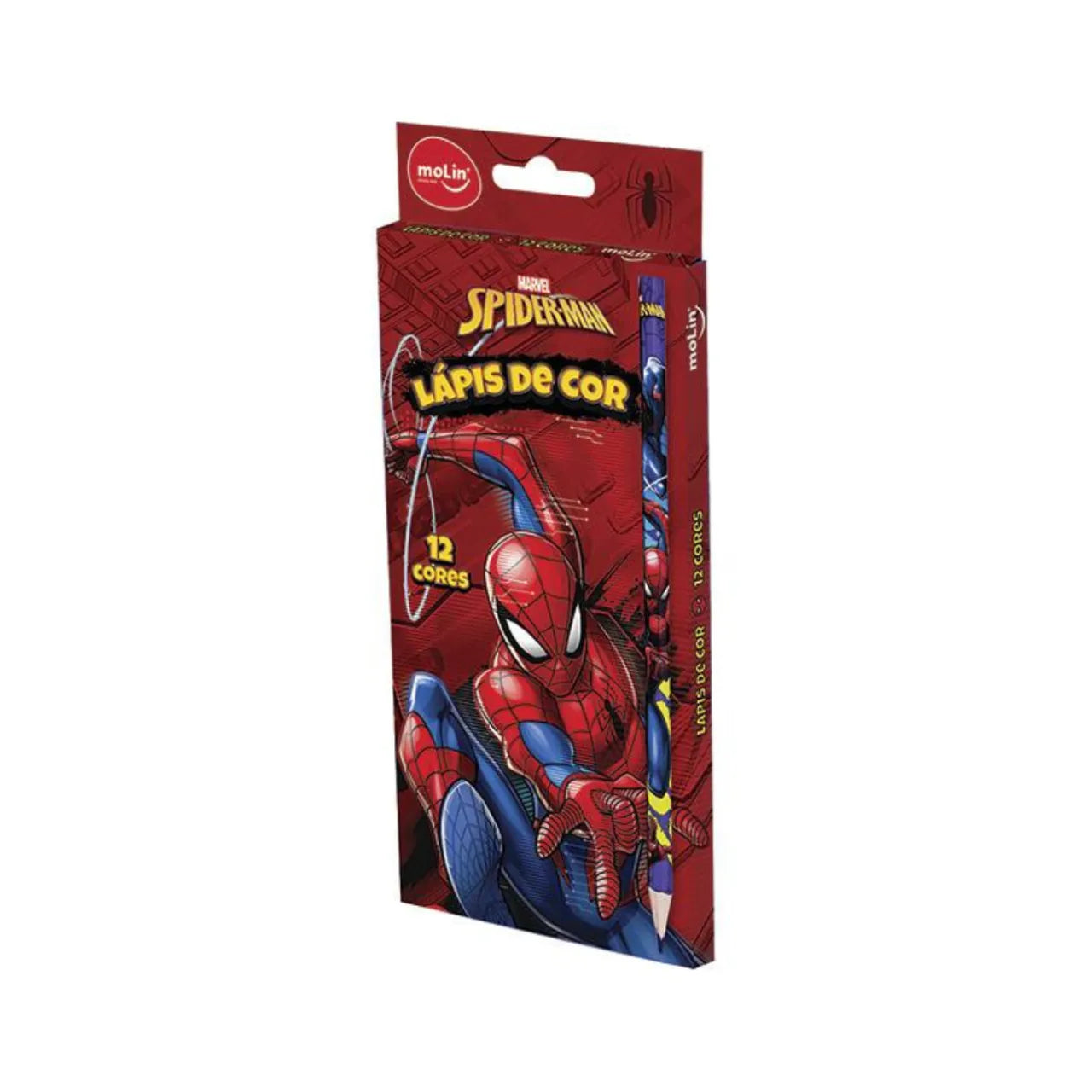 Lápis de Cor Homem-Aranha Vermelho 12 Cores Molin