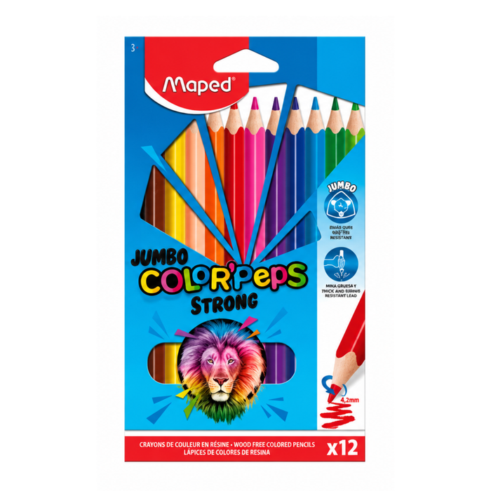 Lápis de Cor Jumbo Strong 12 Cores Maped ColorPeps