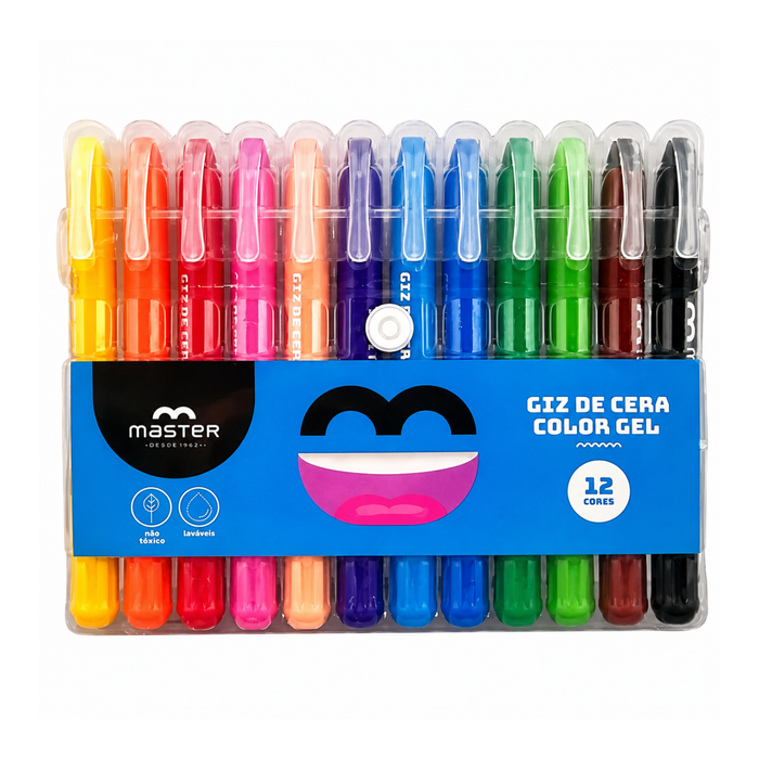 Giz de Cera Gel Retrátil 12 Cores Master