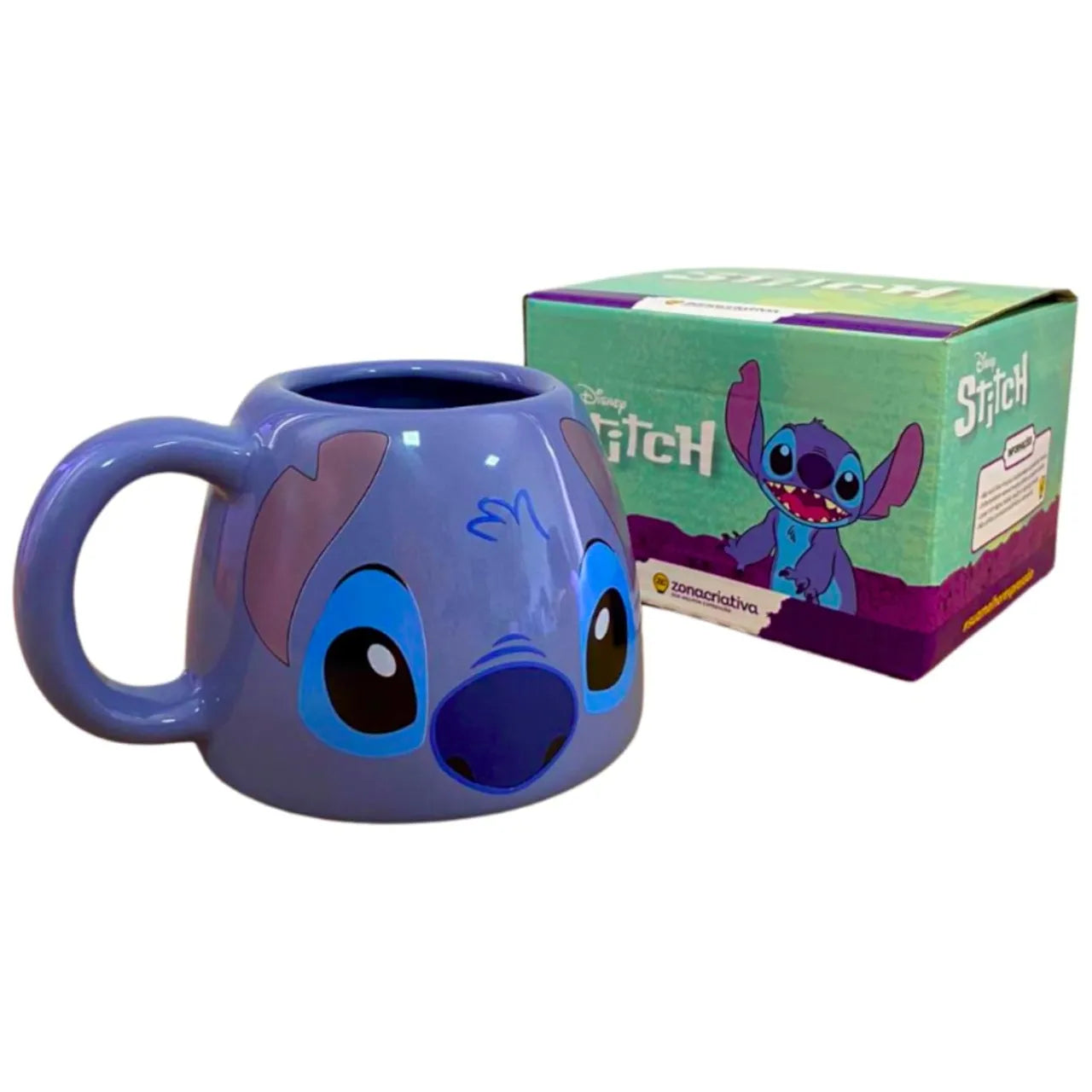 Caneca 3D Stitch Azul Cerâmica 450ml Disney