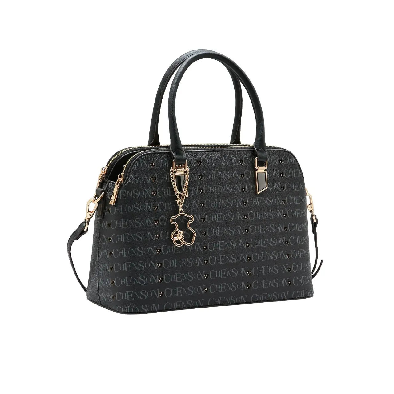 Bolsa Feminina Chenson Preta Monograma com Ursinho