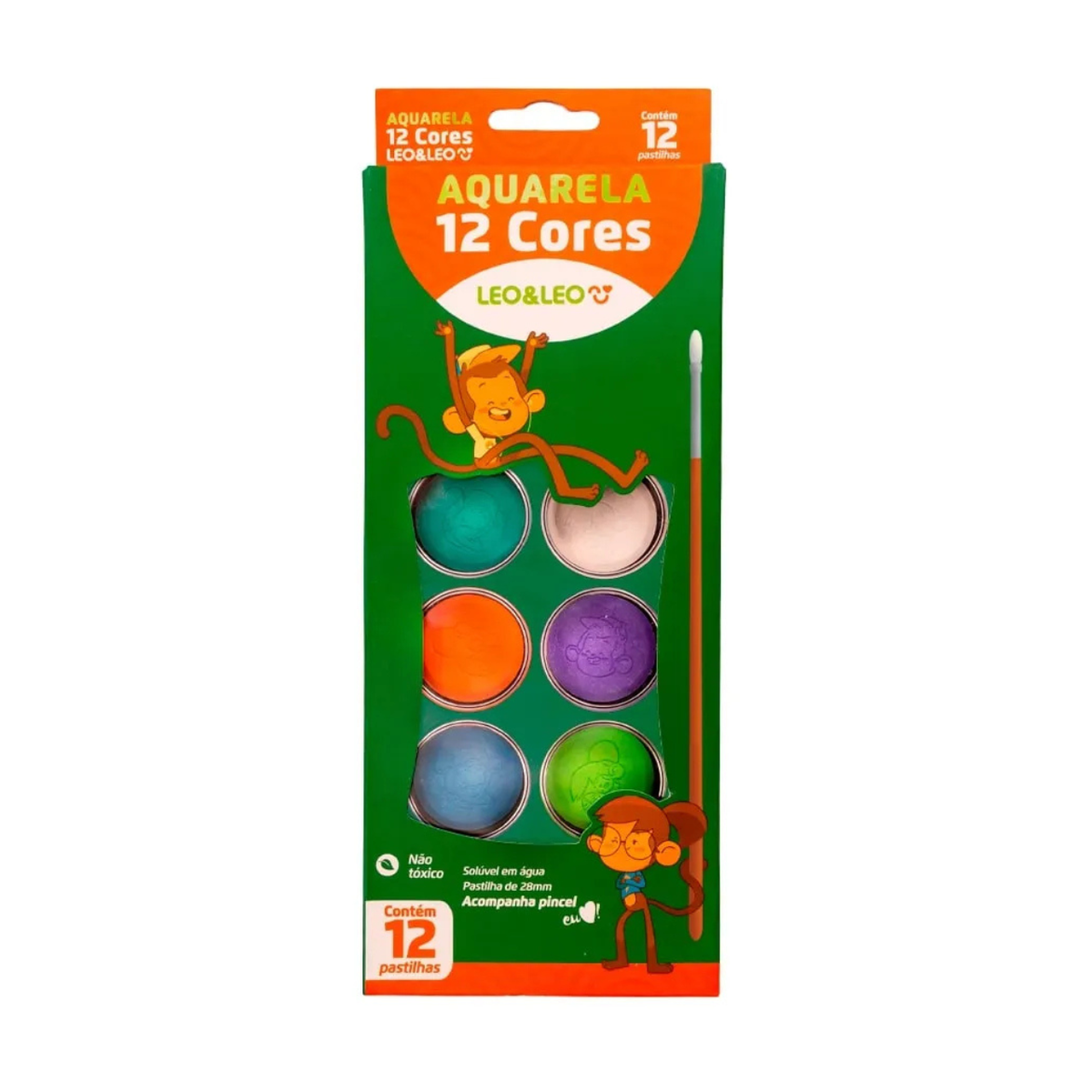 Aquarela 12 Cores com Pincel Leo&Leo