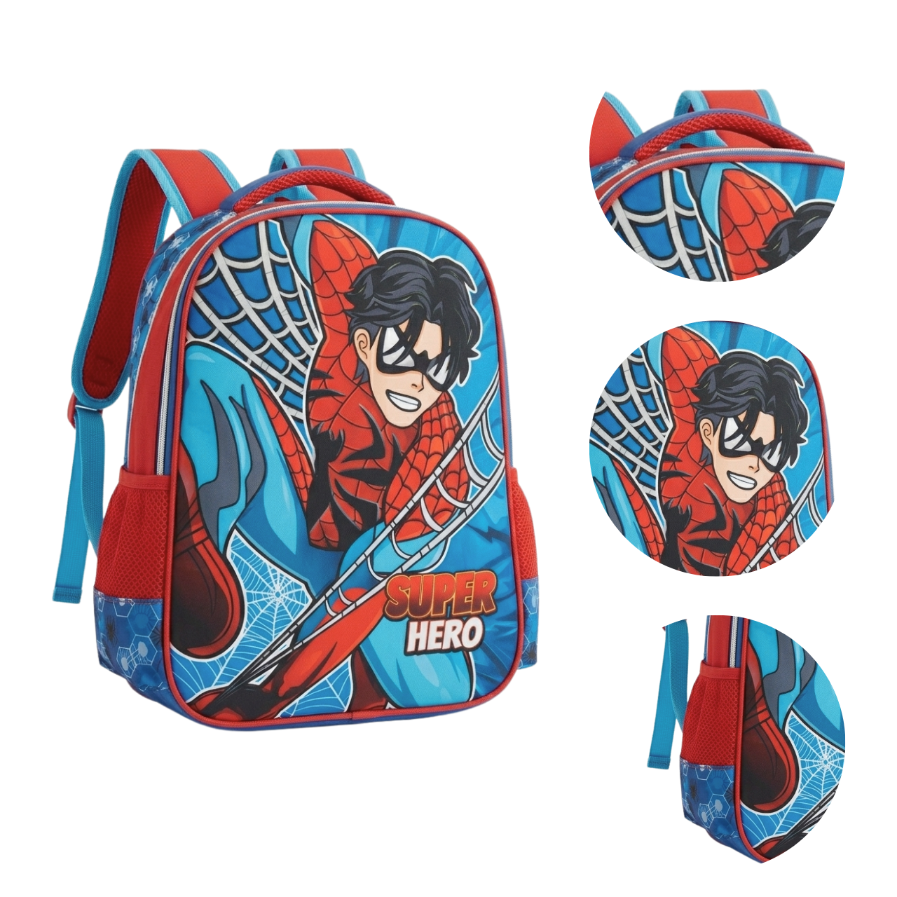 Mochila de Costa Infantil Spider Super Hero Azul Escolar