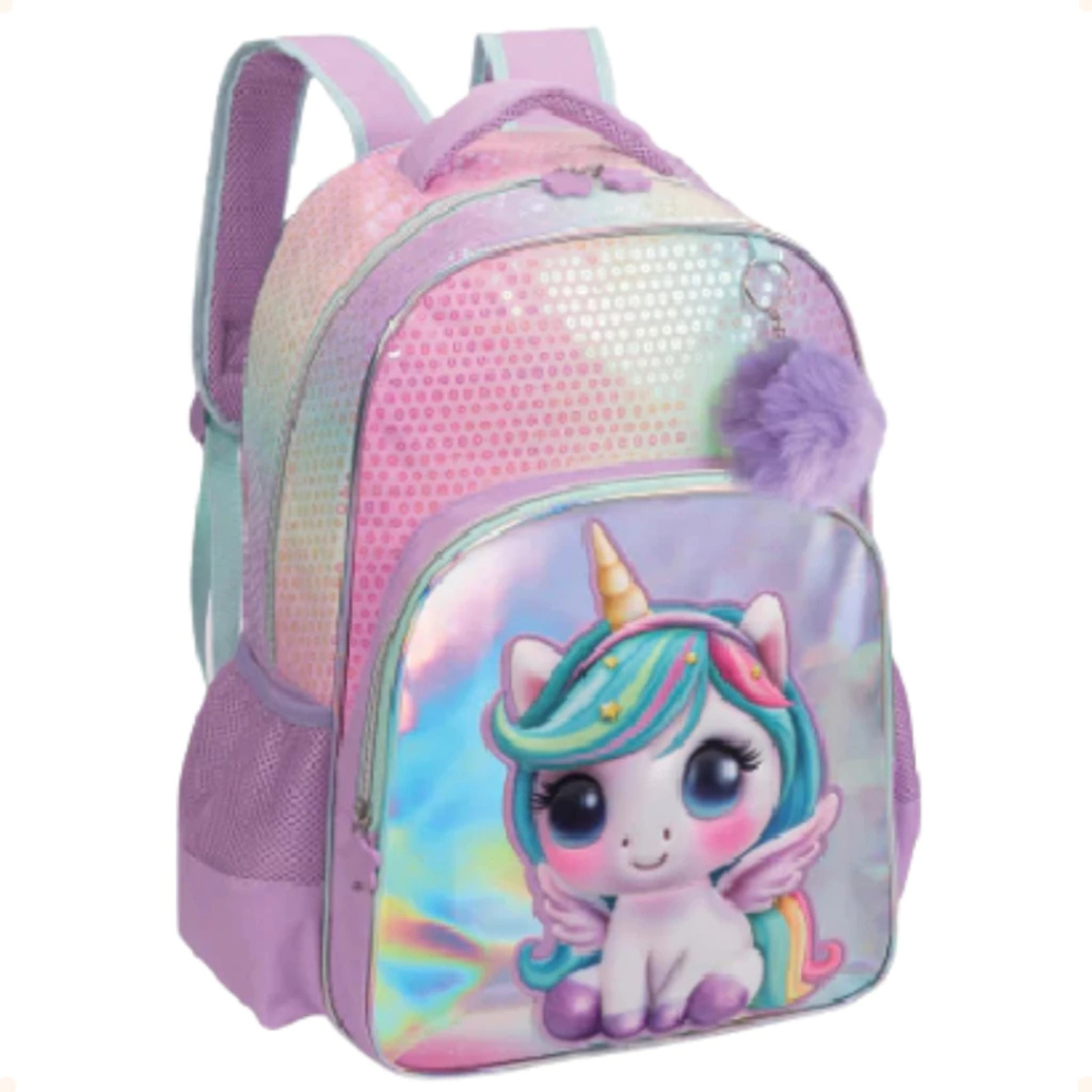 Mochila de Costas Unicorn Lilás Nova Rio Infantil Escolar