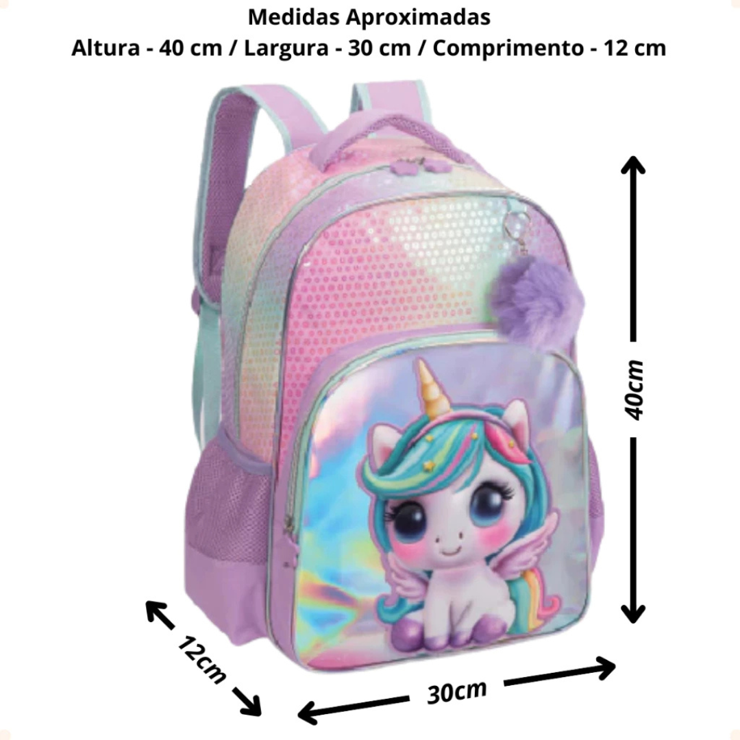 Mochila de Costas Unicorn Lilás Nova Rio Infantil Escolar
