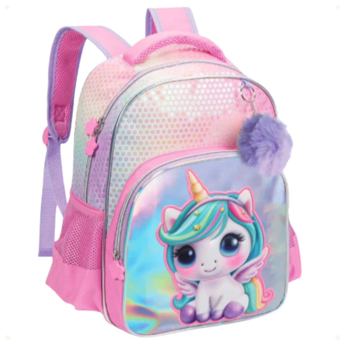 Mochila de Costas Unicorn Rosa Nova Rio Infantil Escolar