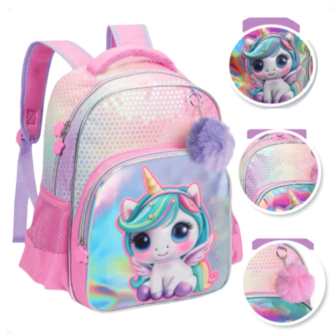 Mochila de Costas Unicorn Rosa Nova Rio Infantil Escolar
